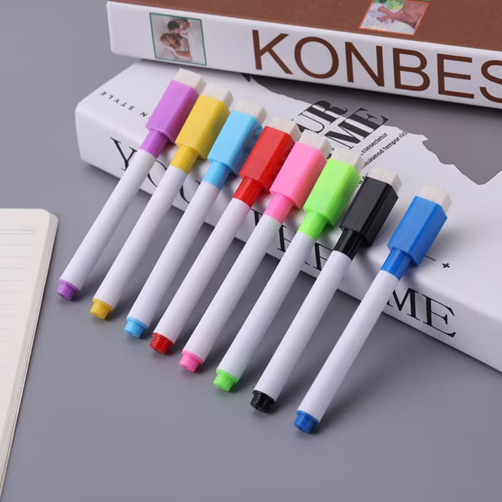 Kit Com 3/6/12/18 Caneta Para Quadro Branco Com Apagador E Imã - Tinta Preta