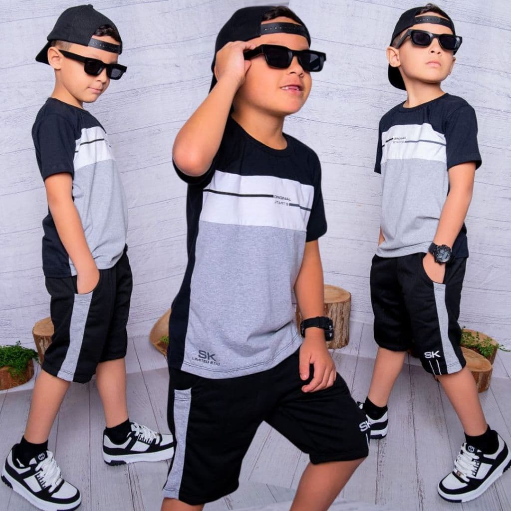 Conjunto Infantil Menino Lançamento Camisa 100% Algodão e Bermuda Moletinho Veste 2 ao 14 anos