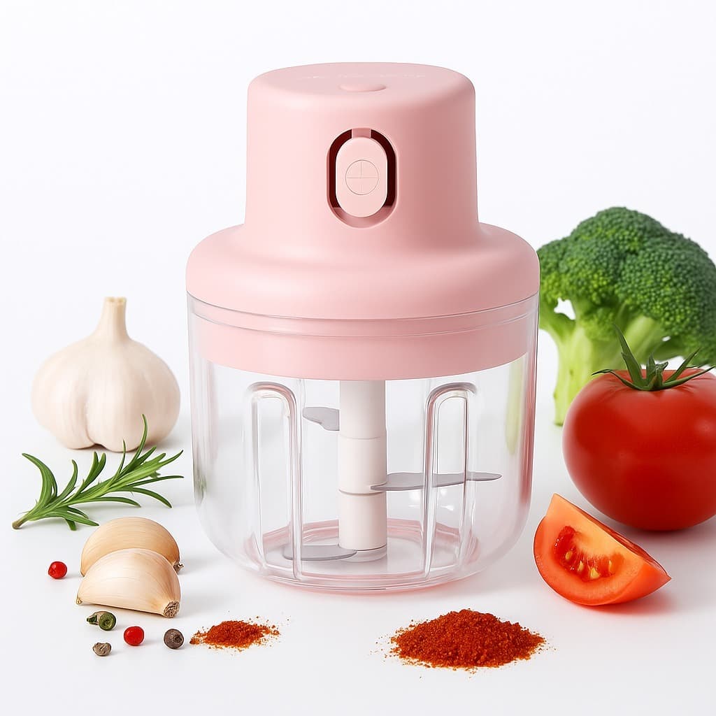 Mini Processador Triturador Sem Elétrico 3 lâminas de Aço Inox USB 250ML De Alimentos Para Legumes