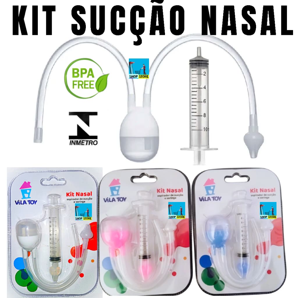 KIT LIMPEZA NASAL BEBÊ ASPIRADOR DE SUCÇÃO E SERINGA DE  LAVAGEM VILA TOY