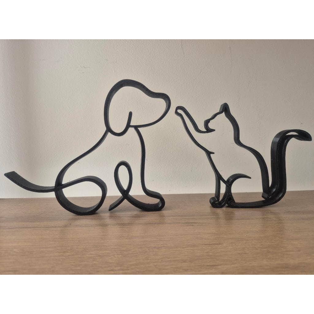 KIT Estátua de Cachorro e Gato Minimalista - Enfeite Decorativo 14cm - Escultura Decorativa p/ Sala, Mesa, Quarto