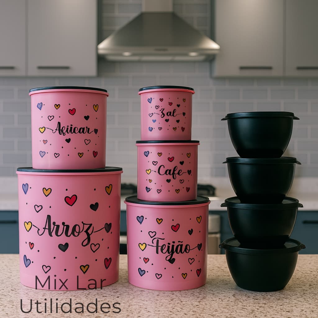 Kit de mantimentos cozinha 5 peças + 4 potes redondos Boll para cozinha