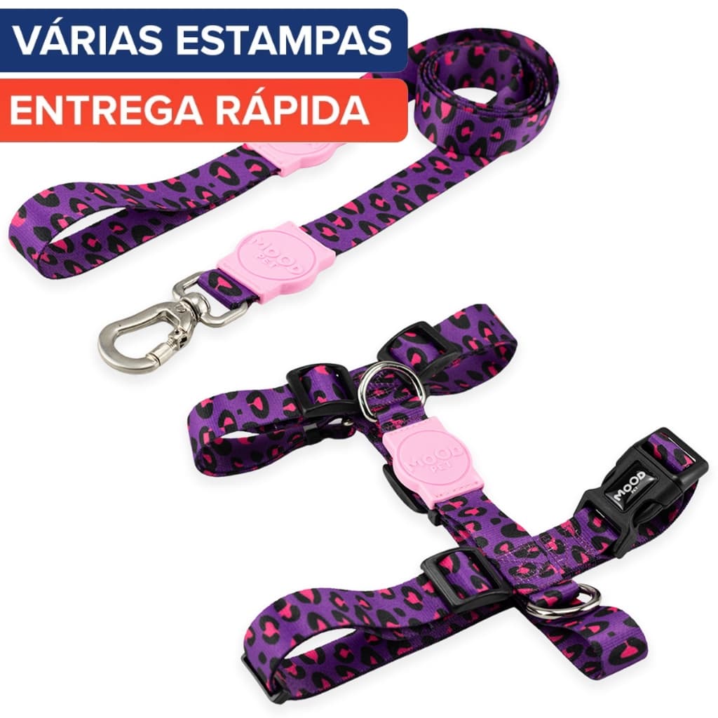 Coleira Peitoral com Guia para Cachorro Cães Modelo H Várias cores e Tamanhos Mood Pet