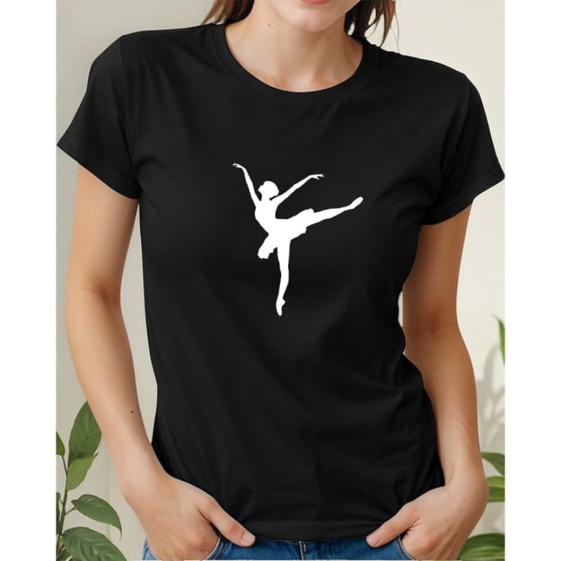 Camiseta Feminina Branca Bailarina  Estampa Minimalista Dança Ballet Moderna