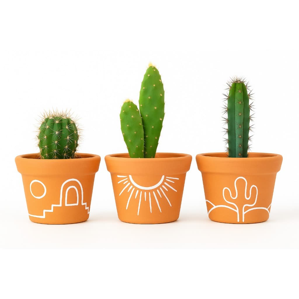 Kit 3 Vasos de Barro Estilo Sertão – Ideal para Cactos e Suculentas