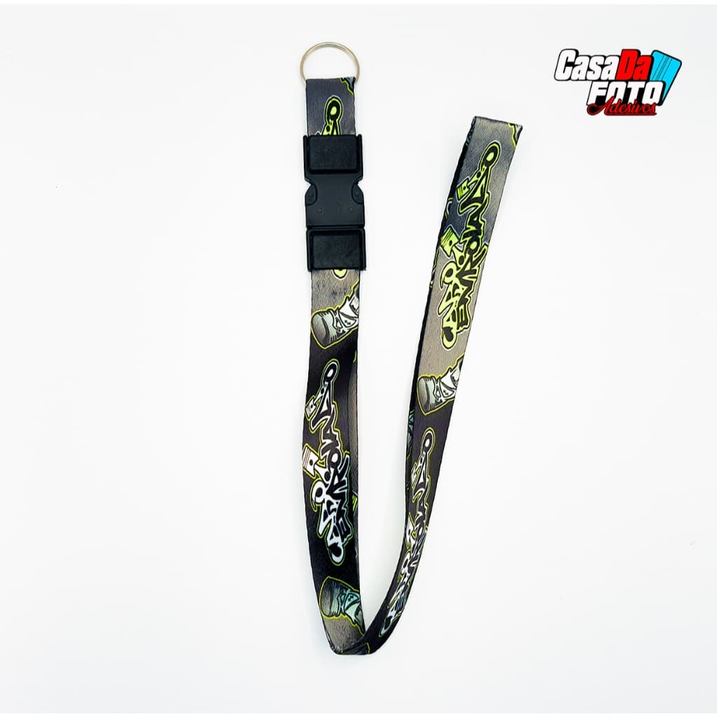 Chaveiro Cabo Enrolado Preto e Verde com engate Rápido Moto Cordão Tirante Pescoço Crachá