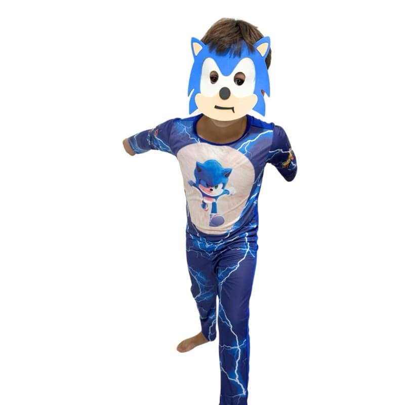 Fantasia Infantil Sonic Longa Com Enchimento E Máscara E.v.a