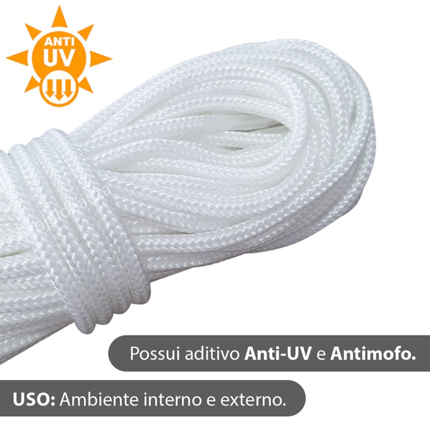 Corda Trançada para Varal – Polipropileno Antimofo Anti-UV - Não Resseca, Não Desfia - Resistente