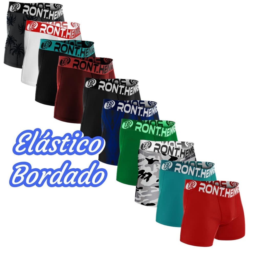Kit 5 Cuecas Boxer Masculino Box Adulto Rontheinner com Elástico Bordado