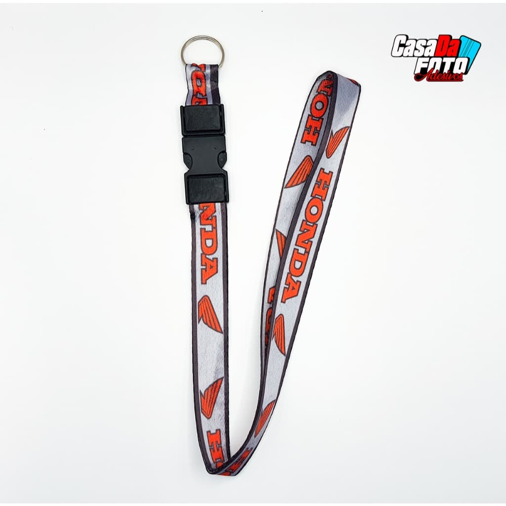 Chaveiro Honda Cinza e Vermelho com engate Rápido Moto Cordão Tirante Pescoço Crachá