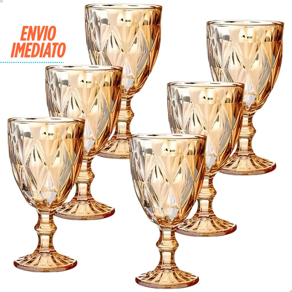Kit 6 Peças De Taças 340ml De Vidro Diamond Vinho Água Drinks Ambar Buffet Ambar Fume