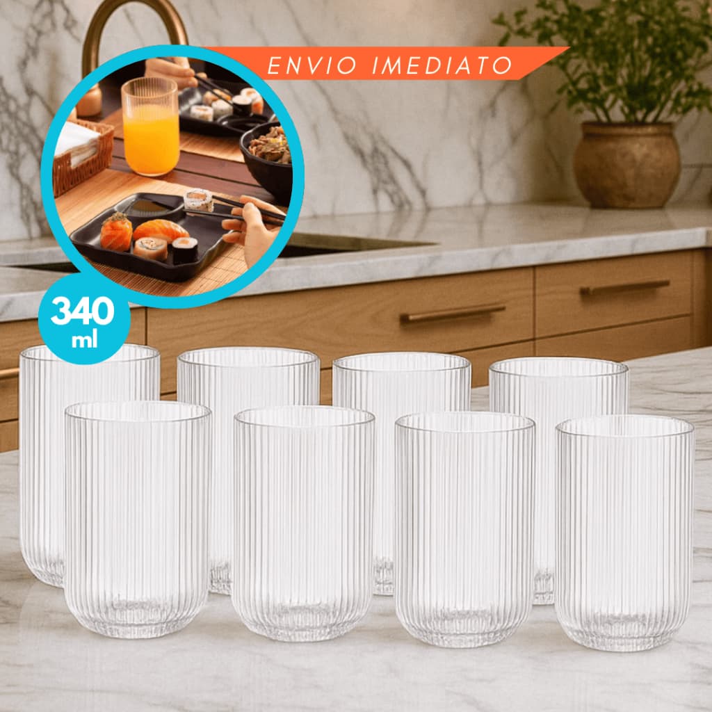Kit 6 Copos Canelado Transparente Versalhes Grafiato Drink Suco 430ml