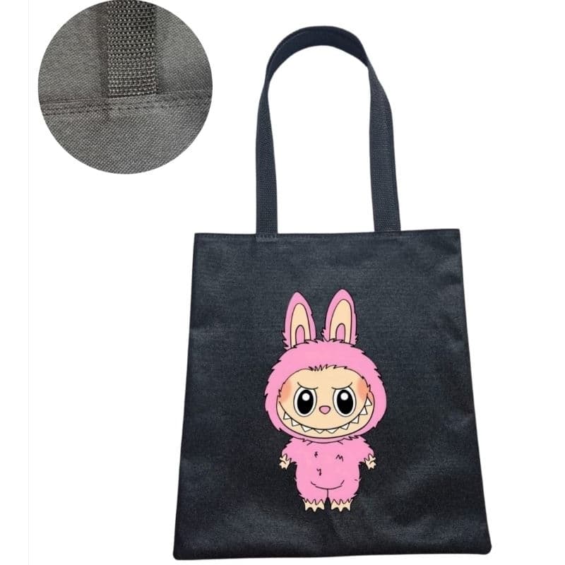 Bolsa Labubu estampada 30x32 sacola resistente  dobravel