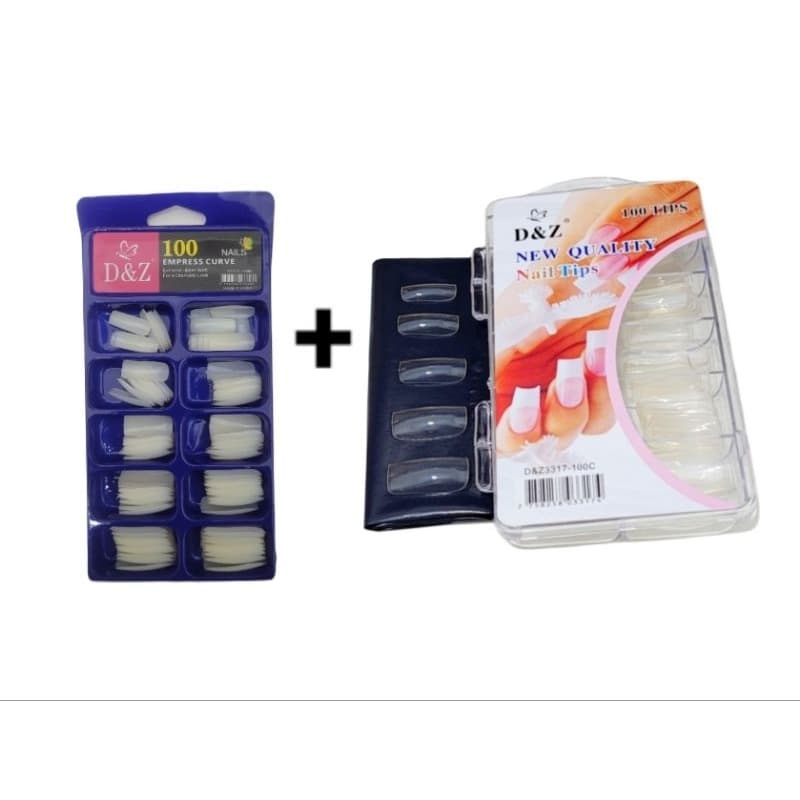 Caixa 100 ou 500 peças Unhas D&Z Postiças Quadrada Transparente ou leitosa natural Profissional - Caixa Azul
