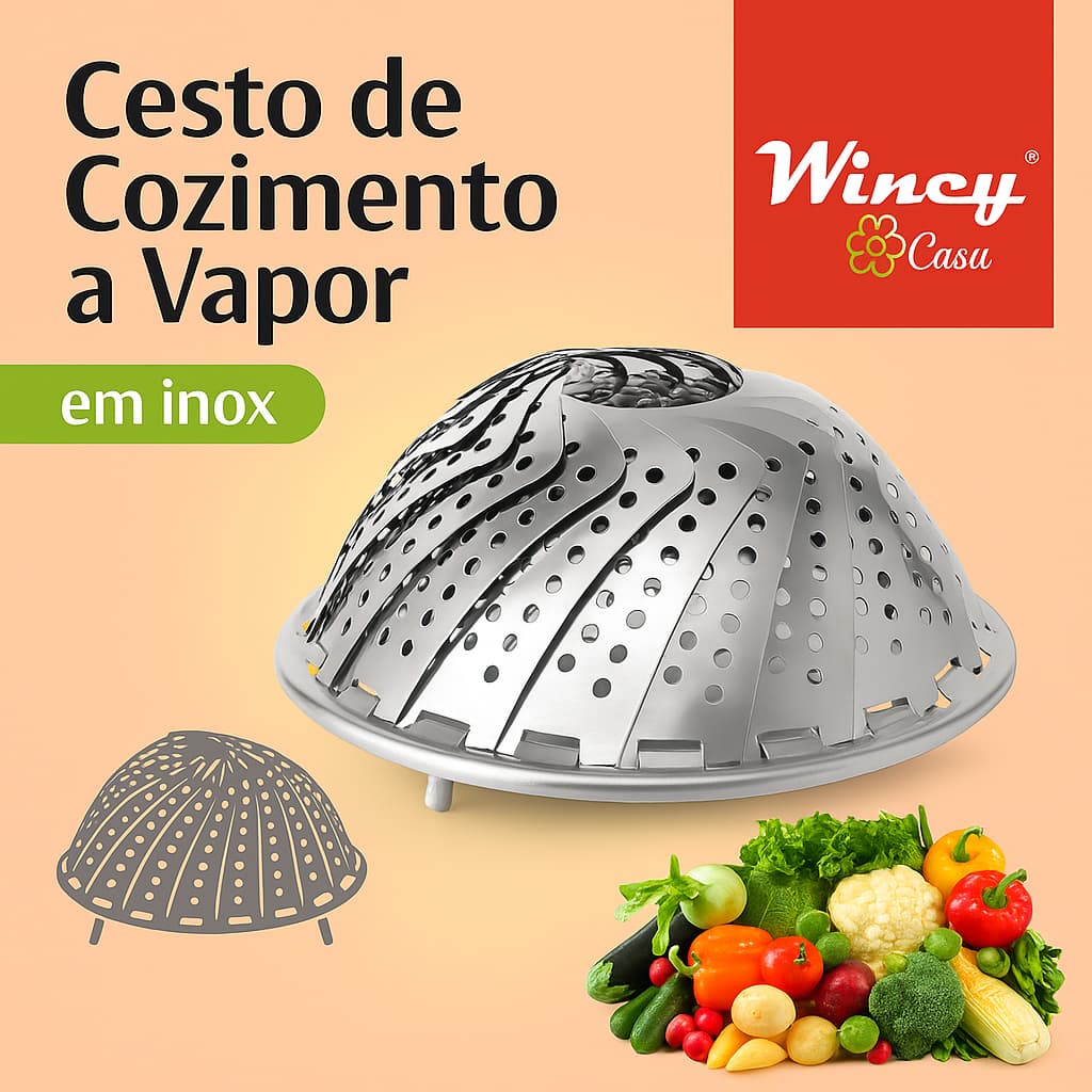 Cesto de Cozimento a Vapor em Inox - Para Legumes e Verduras - Cozinha - Vaporeira- envio imediato