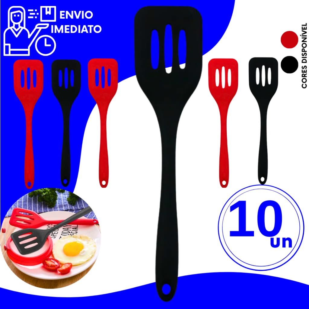 Kit  Espátula Vazada de Silicone Chapeiro Culinária Fritura Multiuso Universal para Restaurantes