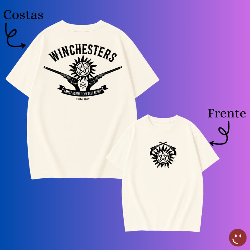 Camiseta Winchesters Supernatural | Frente e Costas | Proteção Anti-Demônio | Unissex Geek Estilosa
