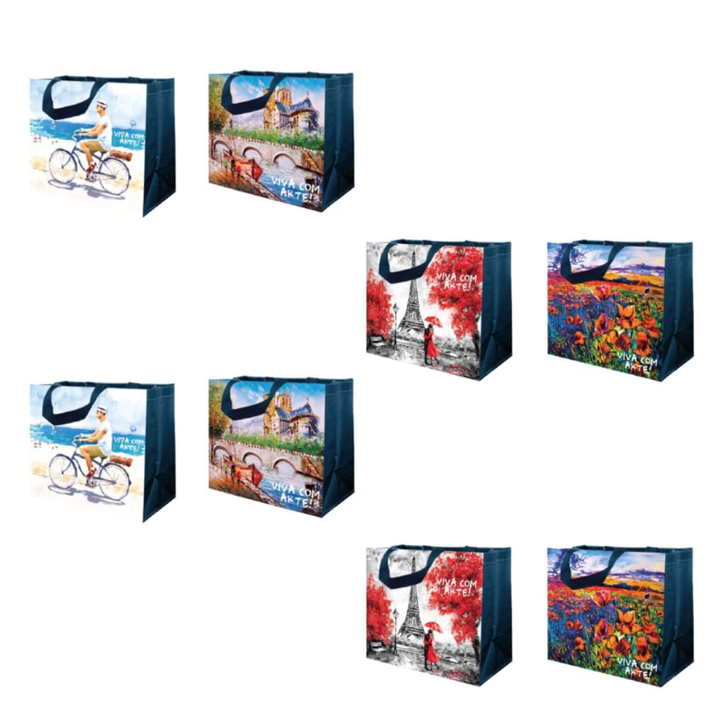 Kit 8 Sacolas Retornáveis De Ráfia Paisagem Ecobag - 35x18x40