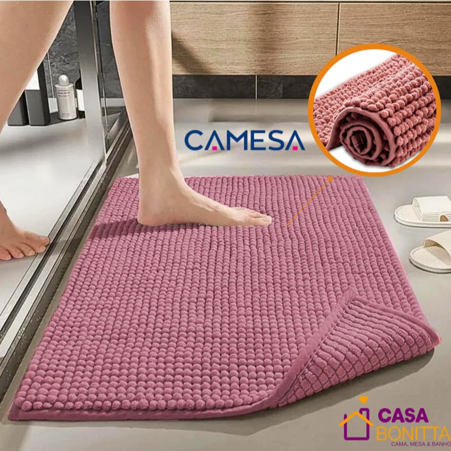 Tapete para Banheiro Macarrão Antiderrapante Microfibra Bolinha 38cm x 58cm Tapete Pipoca