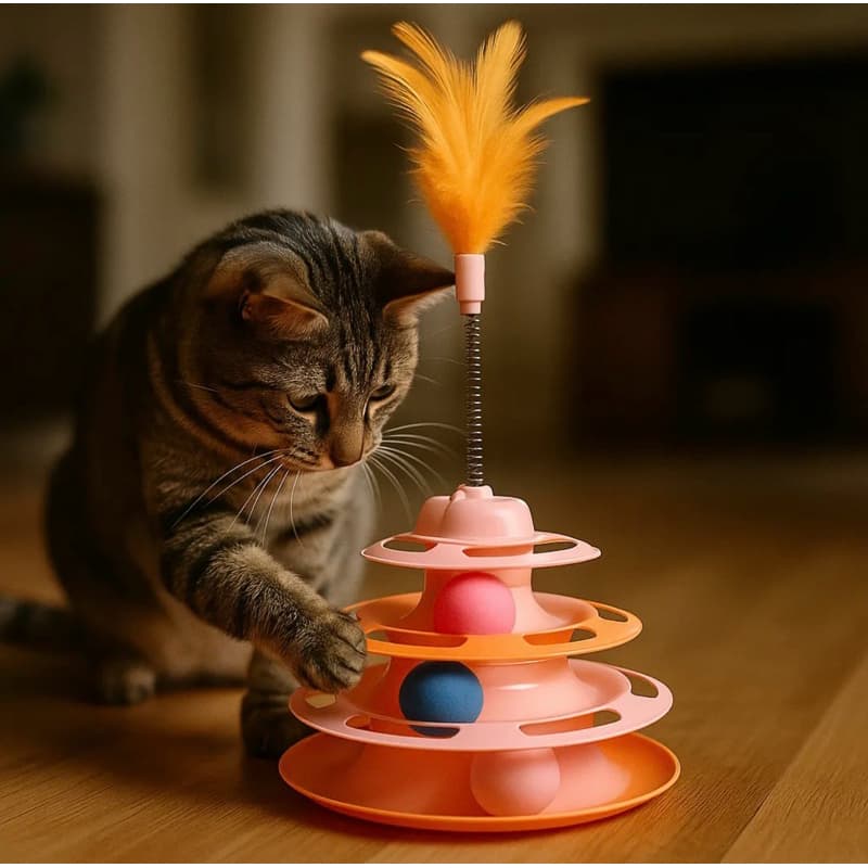 Brinquedo Torre com Bolinhas Giratórias para Gatos 3 e 4 Níveis | Estimula e Diverte | Oferta 8.8