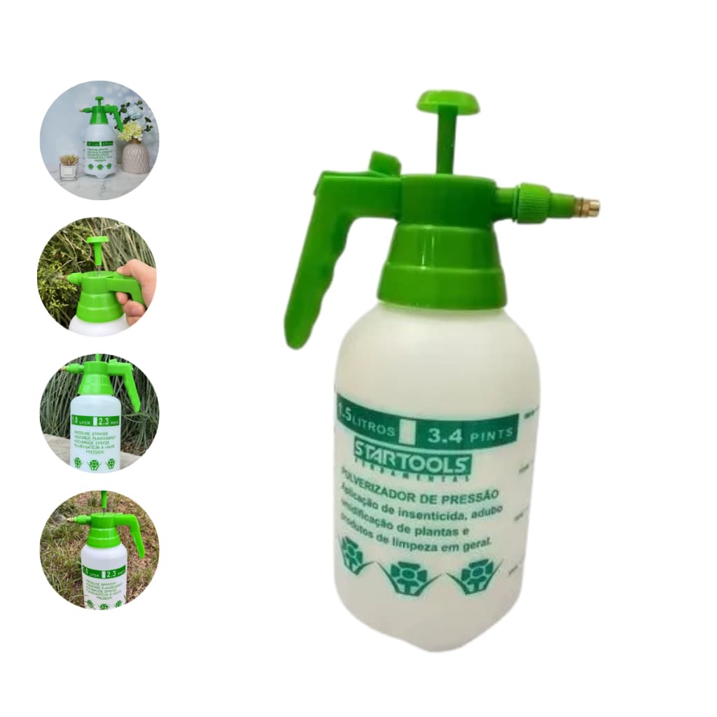 Pulverizador Borriador de Presão Manual 1,5L  Bico Ajustável Ideal para Jardim e Limpeza