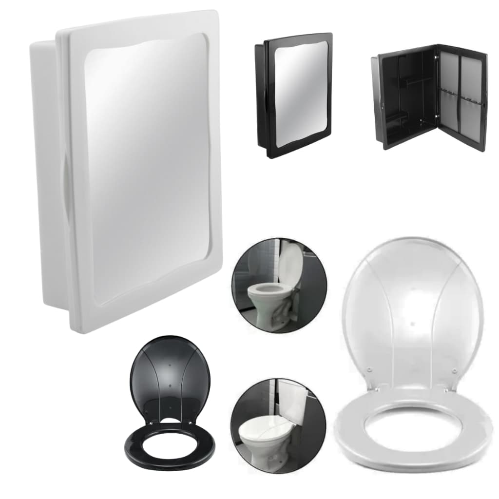 Kit para Banheiro Armário com Espelho Premium + Assento Sanitário Oval Premium