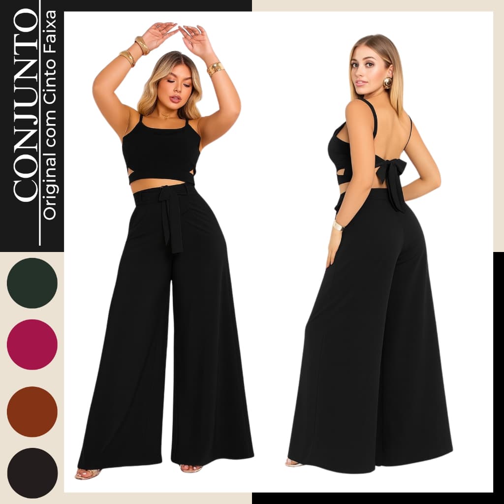 Conjunto com Calça Social Pantalona Cintura Alta e Cropped