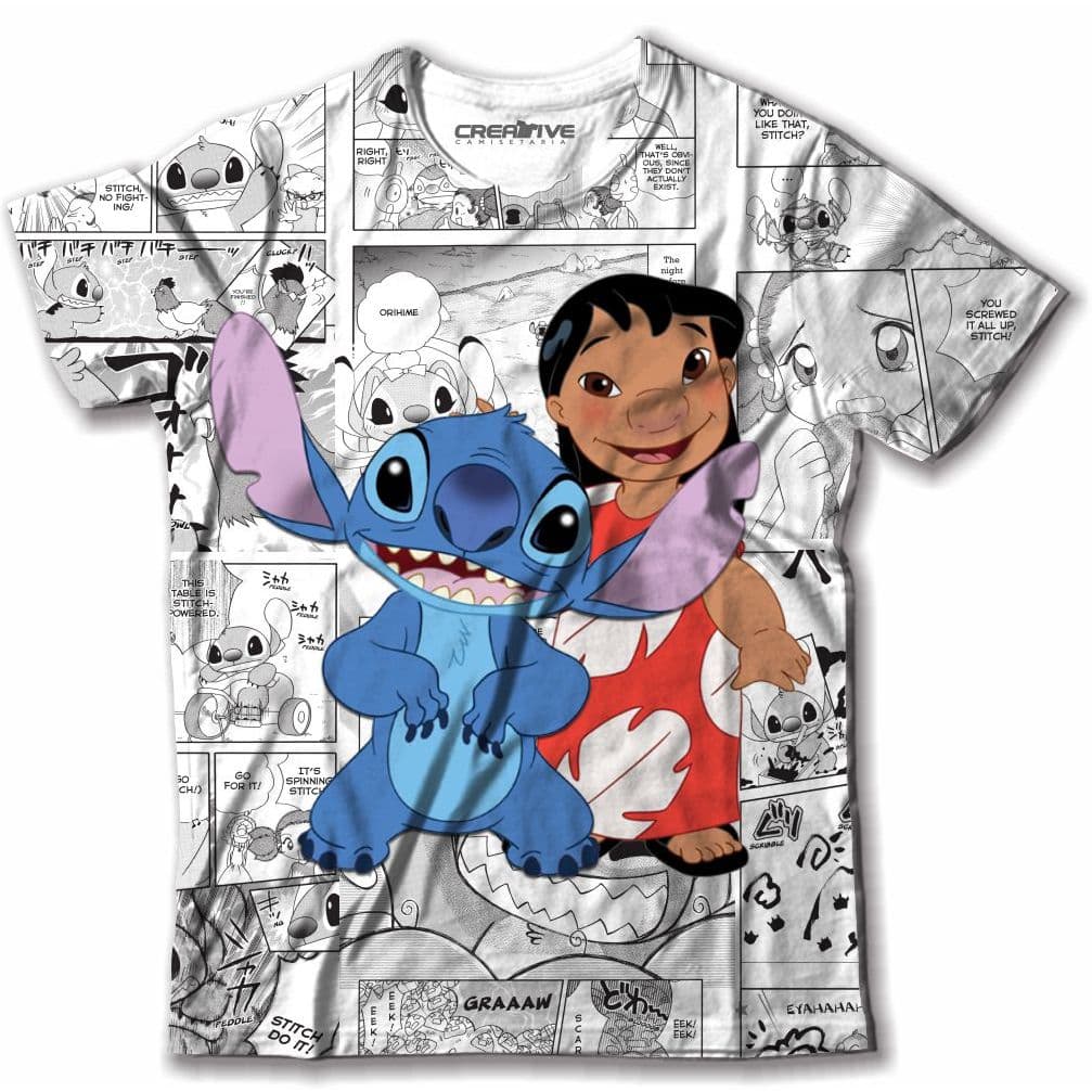 Camiseta Camisa Stitch e Lilo infantil e Adulto Unissex