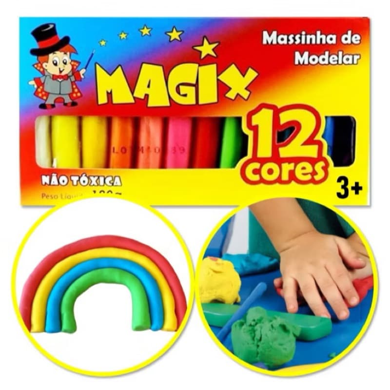 Massinha de Modelar 180g - 12 Cores Colorida Magix - 2/4/6/8 unidades