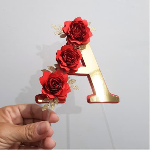 Topo de Bolo Alfabeto Floral