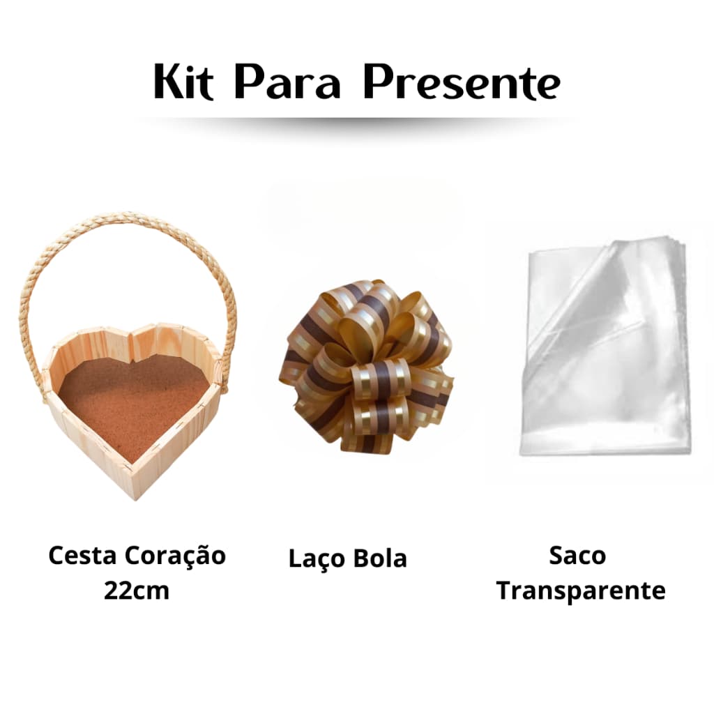 Cesta de Madeira Para Presentes, Com Laço Bola e Embalagem Transparente