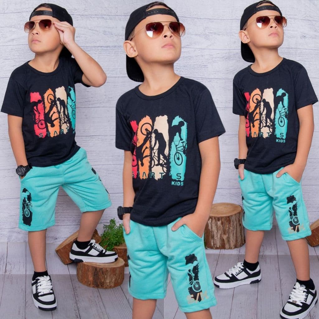 Conjuntos Infantil Masculino Juvenil Estiloso Verão Roupa Criança Camisa Short Top Veste 2 ao 14 anos