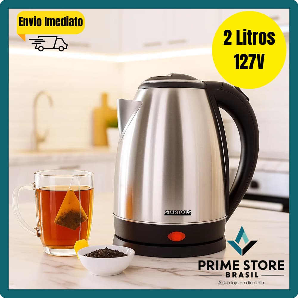 Chaleira Elétrica Inox 2 Litros 127V com Base Giratória e Desligamento Automático