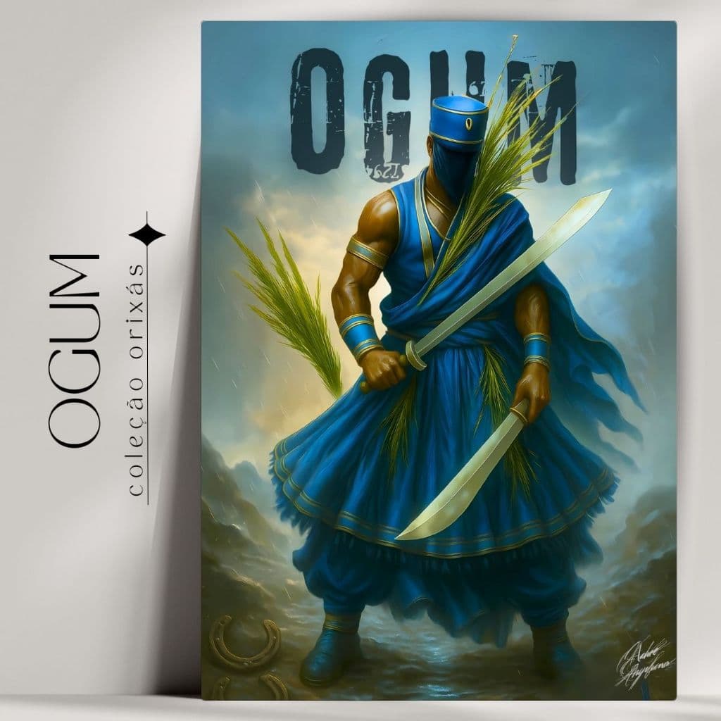 Quadro Decorativo Orixá Ogum  -  Umbanda e Candomblé - Tradicional - Já com fita Adesiva
