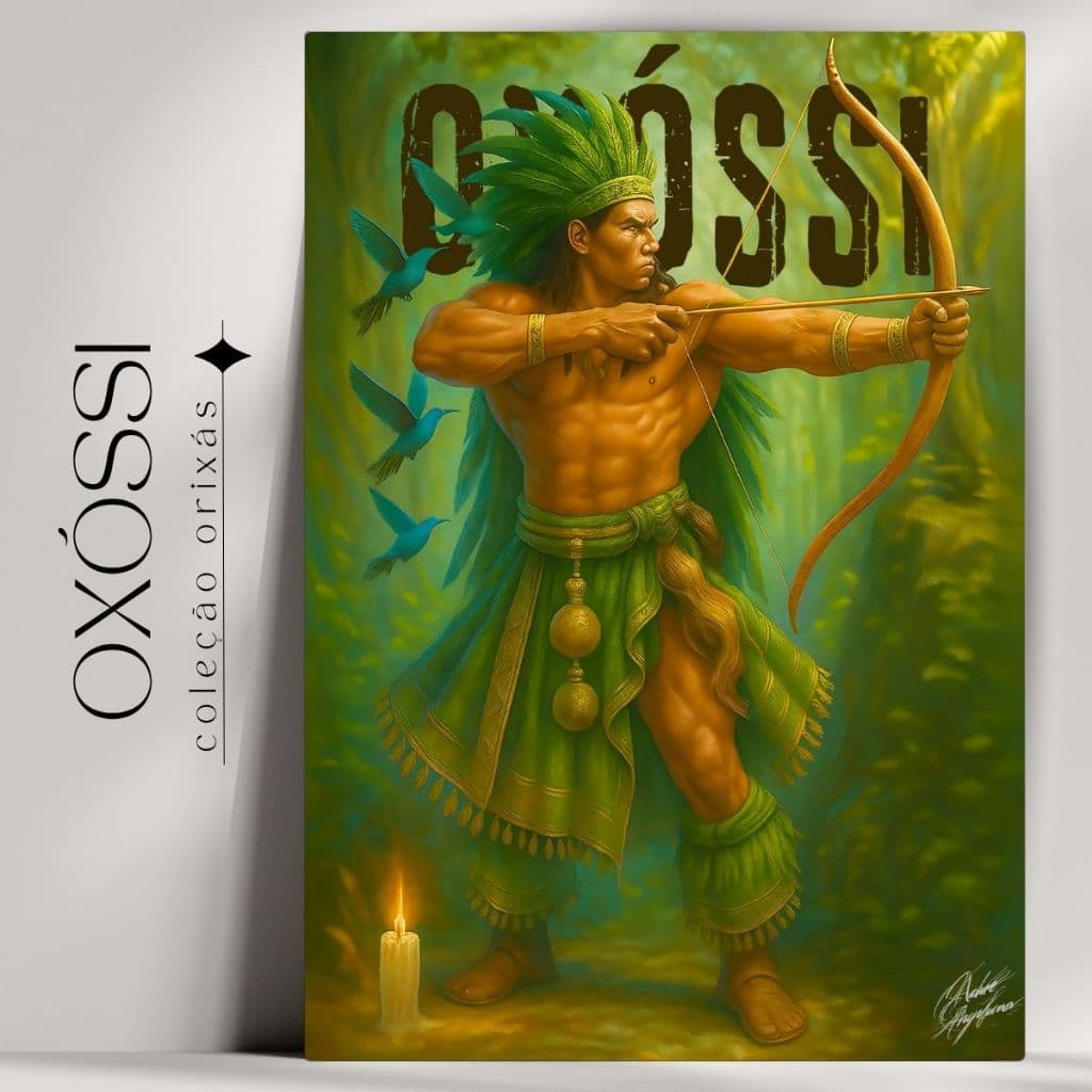 Quadro Decorativo Orixá Oxóssi  -  Umbanda e Candomblé - Tradicional - Já com fita Adesiva