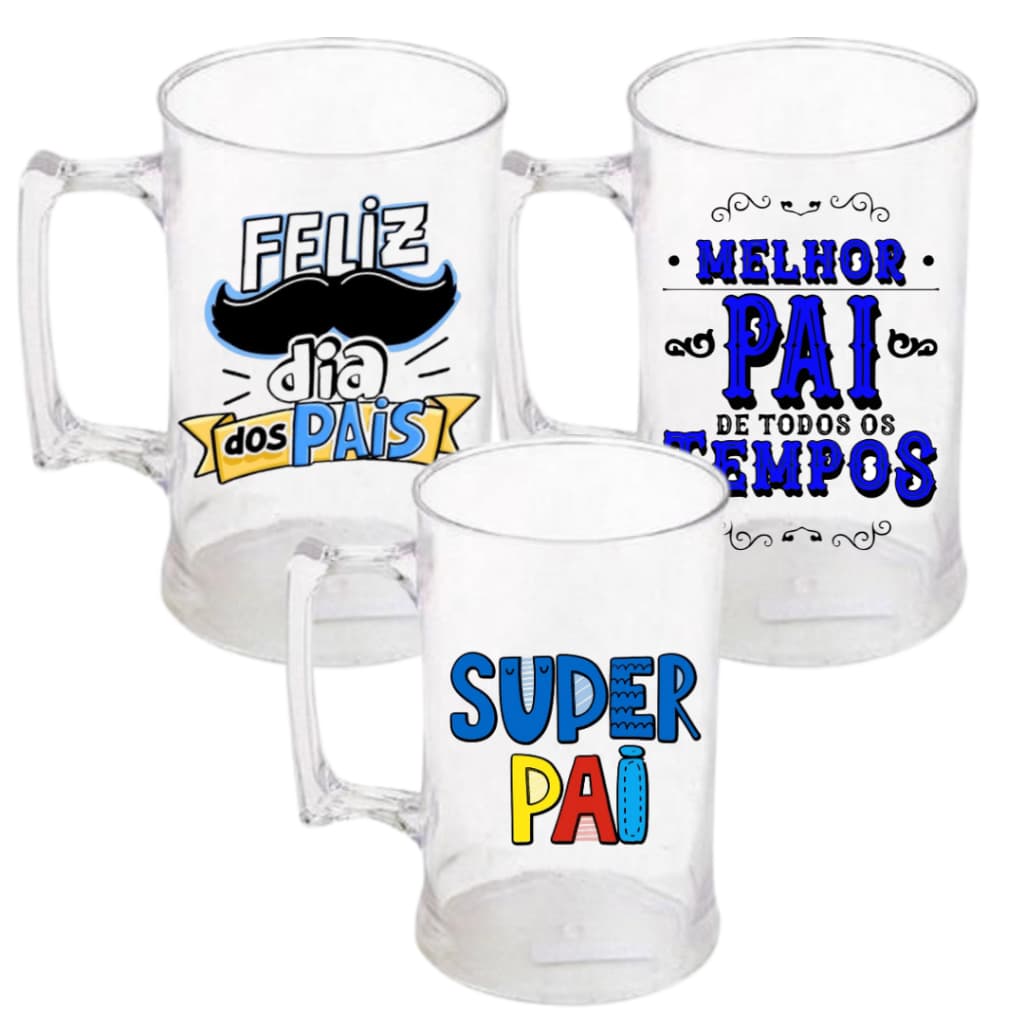 Kit Caneca Dia dos Pais Acrílico 500ml Personalização Colorida Pronta Entrega