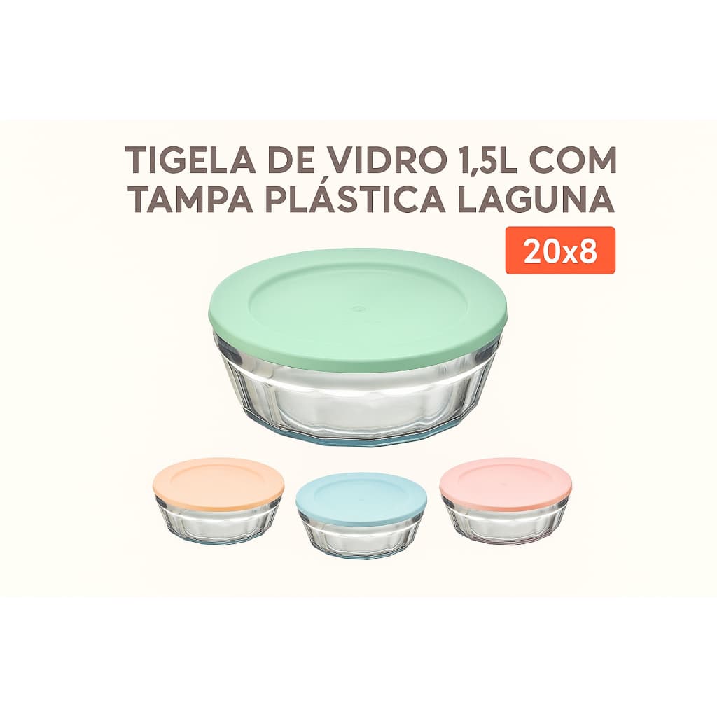 Pote de Vidro 1.5 Litros 20cm Tigela Com Tampa Laguna  Vitazza