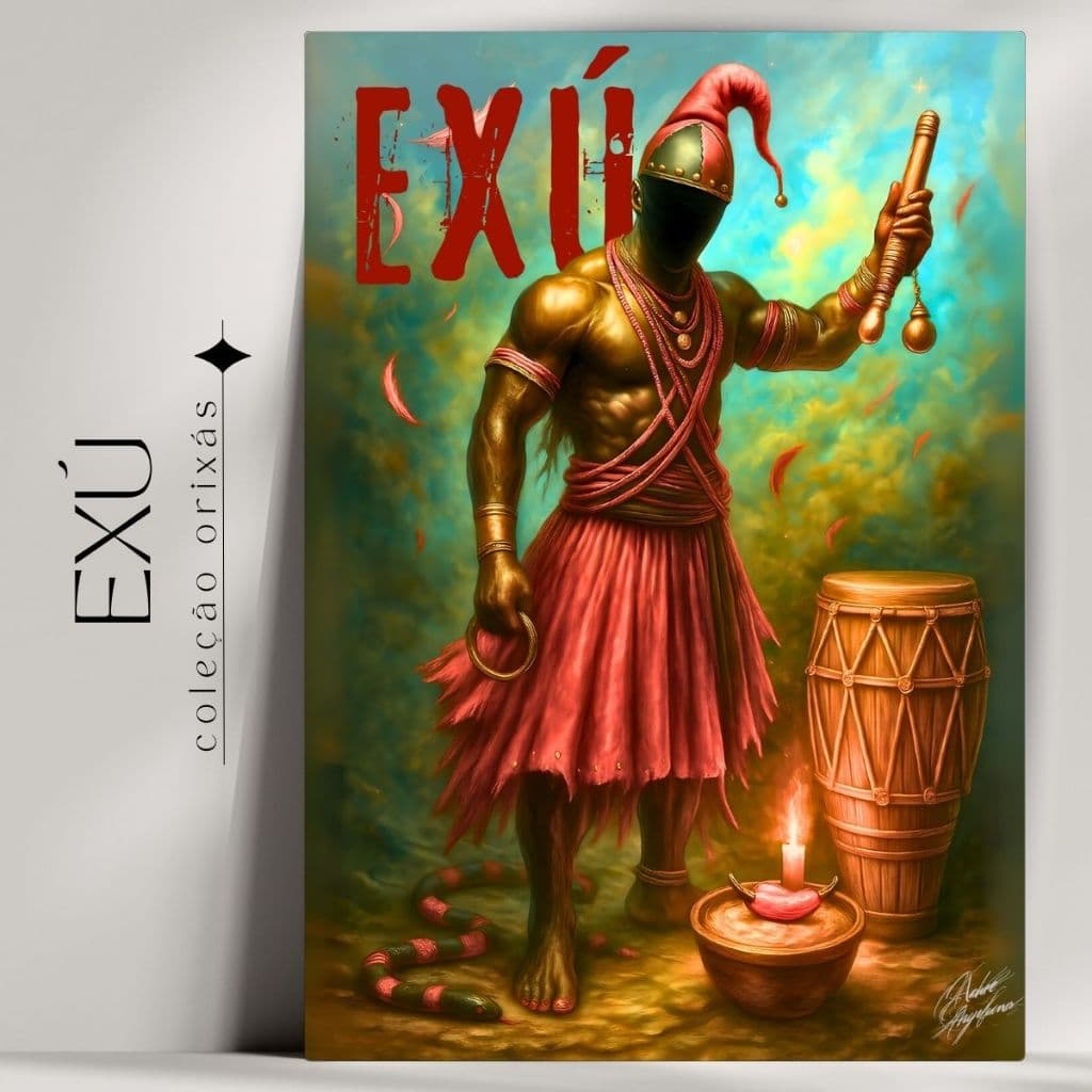 Quadro Decorativo Orixá Exú  -  Umbanda e Candomblé - Tradicional - Já com fita Adesiva