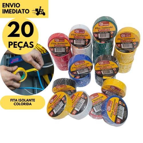 Kit 20 Rolos Fita Isolante Colorida 5 Metros Alta Qualidade Elétrica Automotiva Multiuso