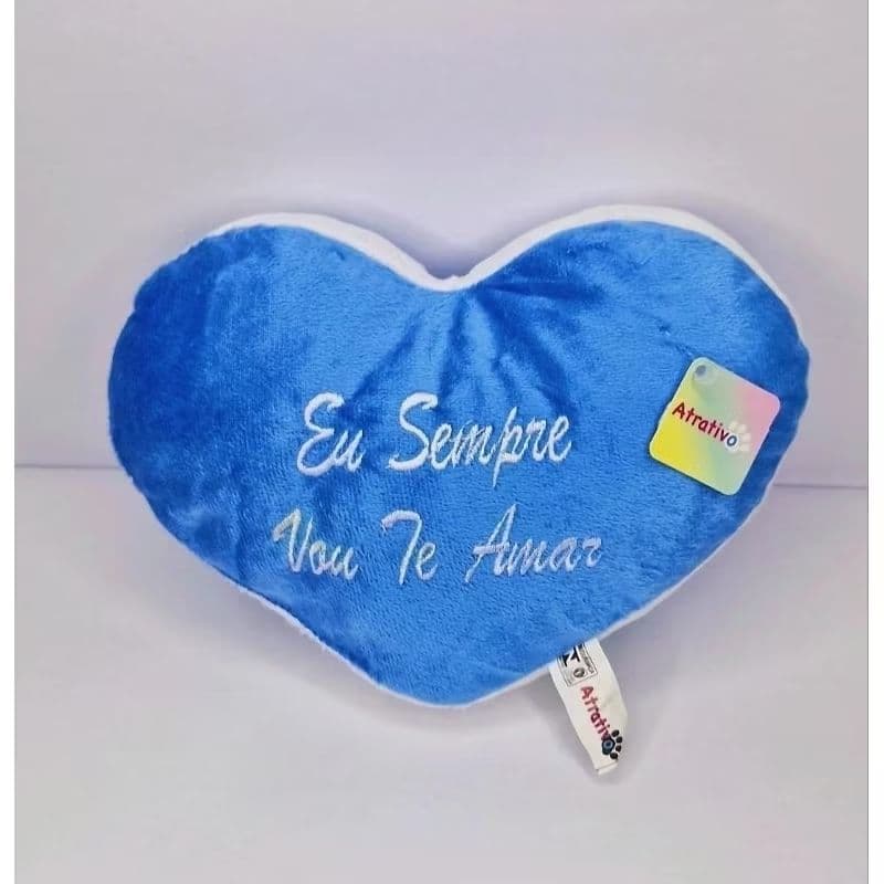 Almofada De Pelúcia Coração Azul Com Frase, 25cm