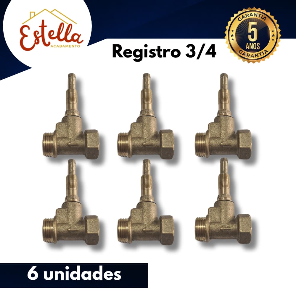 Registro Pressão 3/4” Metal 25mm 16 Estrias Compatível com Deca – Kit c/ 2, 4 e 6 un