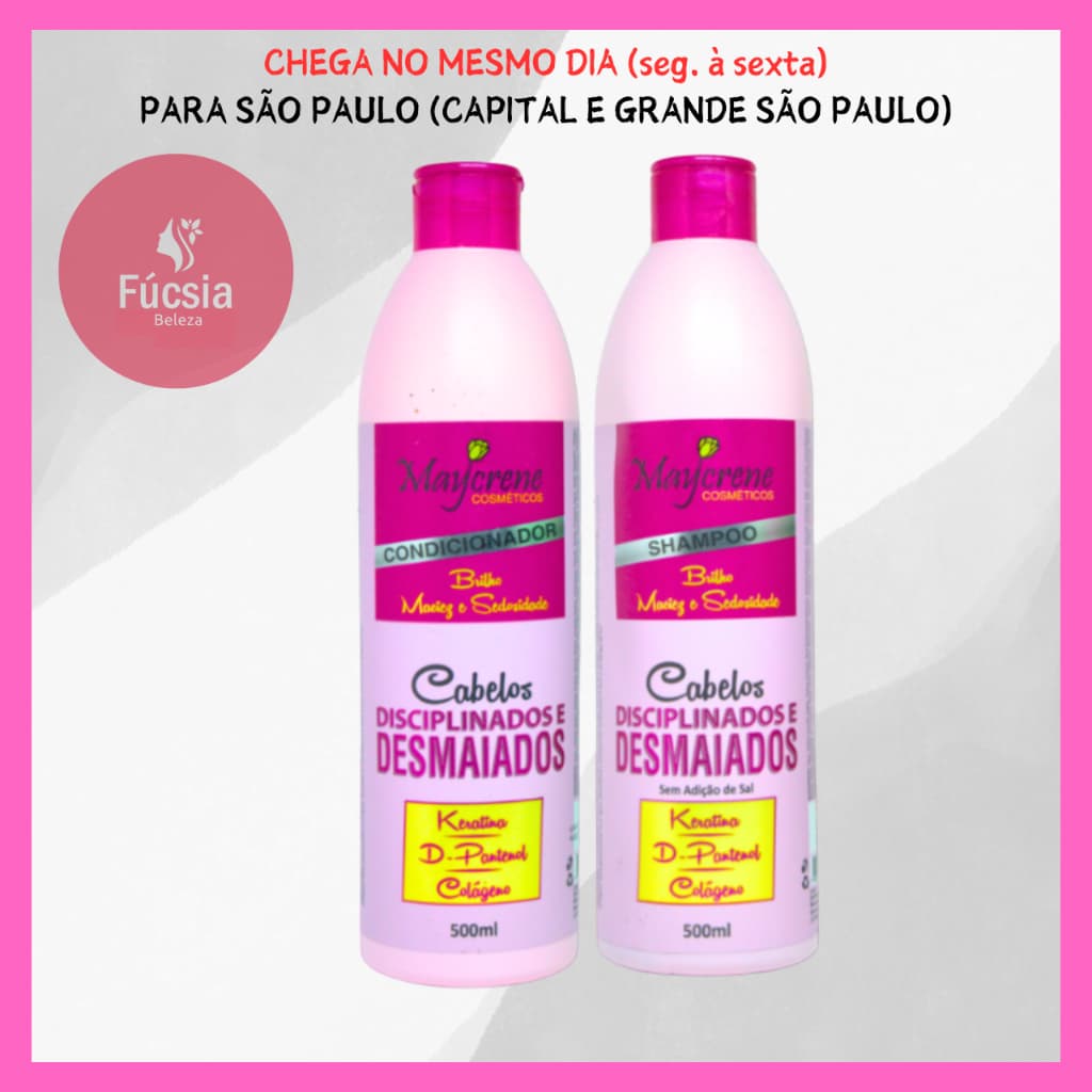 Kit Shampo 500ml + Condicionador 500ml Disciplinados e Desmaiados Maycrene Ação Rápida + Envio Express