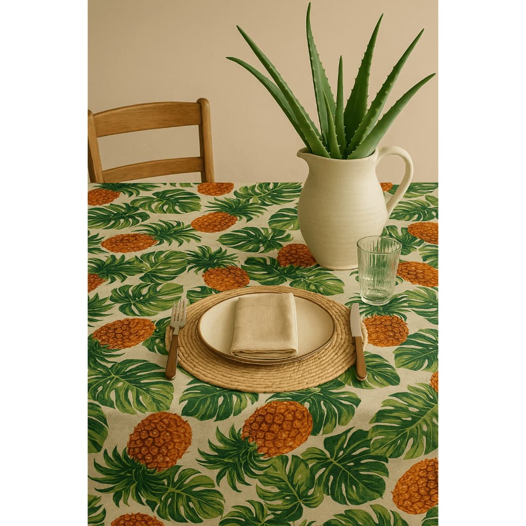 toalha de mesa para 4  , 6 cadeiras abacaxi tropical  , tecido jacquard.
