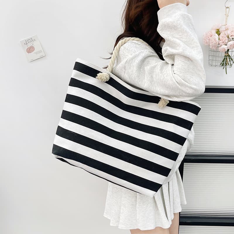 Bolsa de lona listrada ecobag espaçosa e resistente perfeita para compras praia e dia a dia