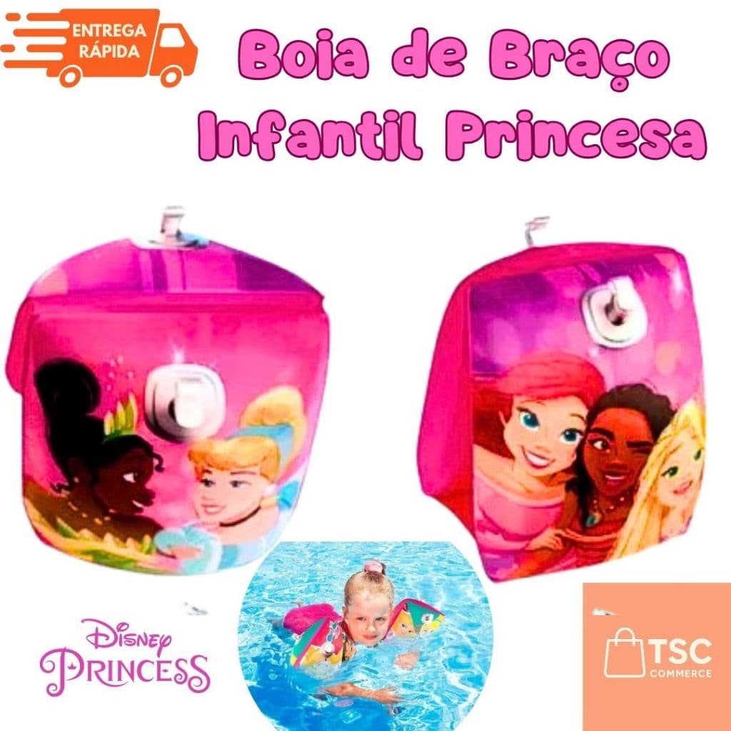 Boia de Braço Infantil Princesas Disney – Piscina, Praia e Clube Para Meninas 18x14cm