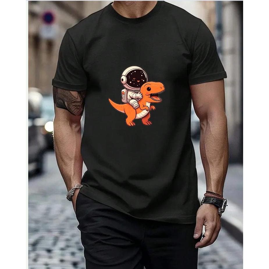 CAMISETA UNISSEX ASTRONAUTA NO DINOSSAURO  ESTAMPA DIVERTIDA E ESTILO GEEK