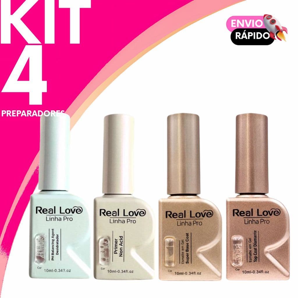 Kit Blindagem Real Love Linha Profissional Primer PH Balancing Top Coat e Super Base