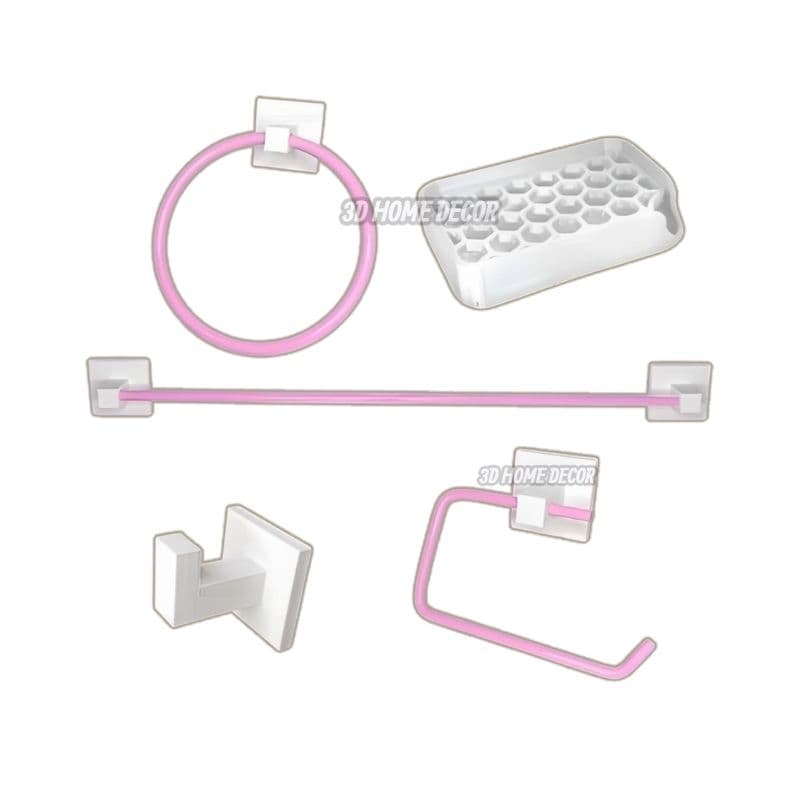 Kit de Banheiro Rosa Fita Dupla Face Banheiro Toalheiro Fita Adesiva Parede Saboneteira Papeleira Cabide