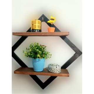 Prateleira de parede Quadro com prateleira cor imbuia suporte Organizador losango 50cm nicho decorativo quarto sala cozi