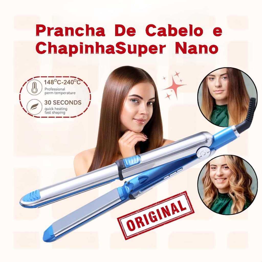 Prancha de Cabelo e Chapinha Super Nano Titanium Optima 3000 BIVOLT Profissional 465° F   Flux